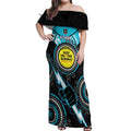 Custom AFL Power NAIDOC Week Off Shoulder Maxi Dress Keep The Fire Burning Indigenous Art
