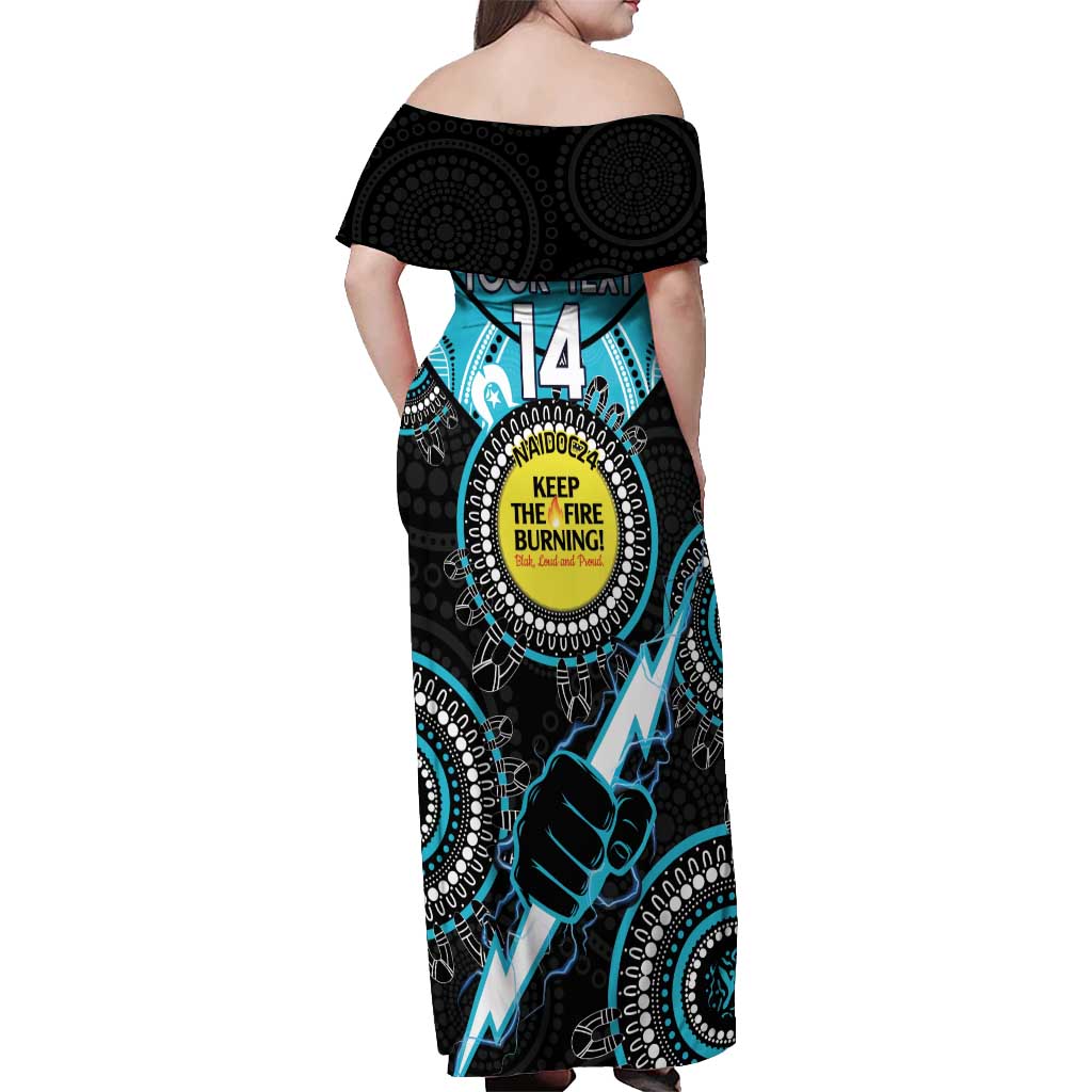 Custom AFL Power NAIDOC Week Off Shoulder Maxi Dress Keep The Fire Burning Indigenous Art