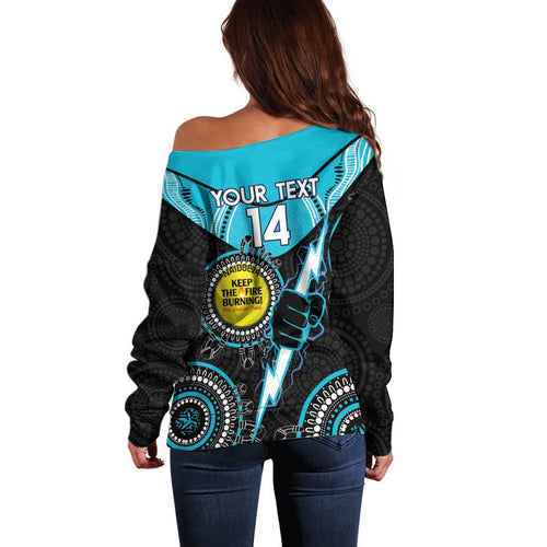 Custom AFL Power NAIDOC Week Off Shoulder Sweater Keep The Fire Burning Indigenous Art