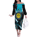 Custom AFL Power NAIDOC Week Off The Shoulder Long Sleeve Dress Keep The Fire Burning Indigenous Art