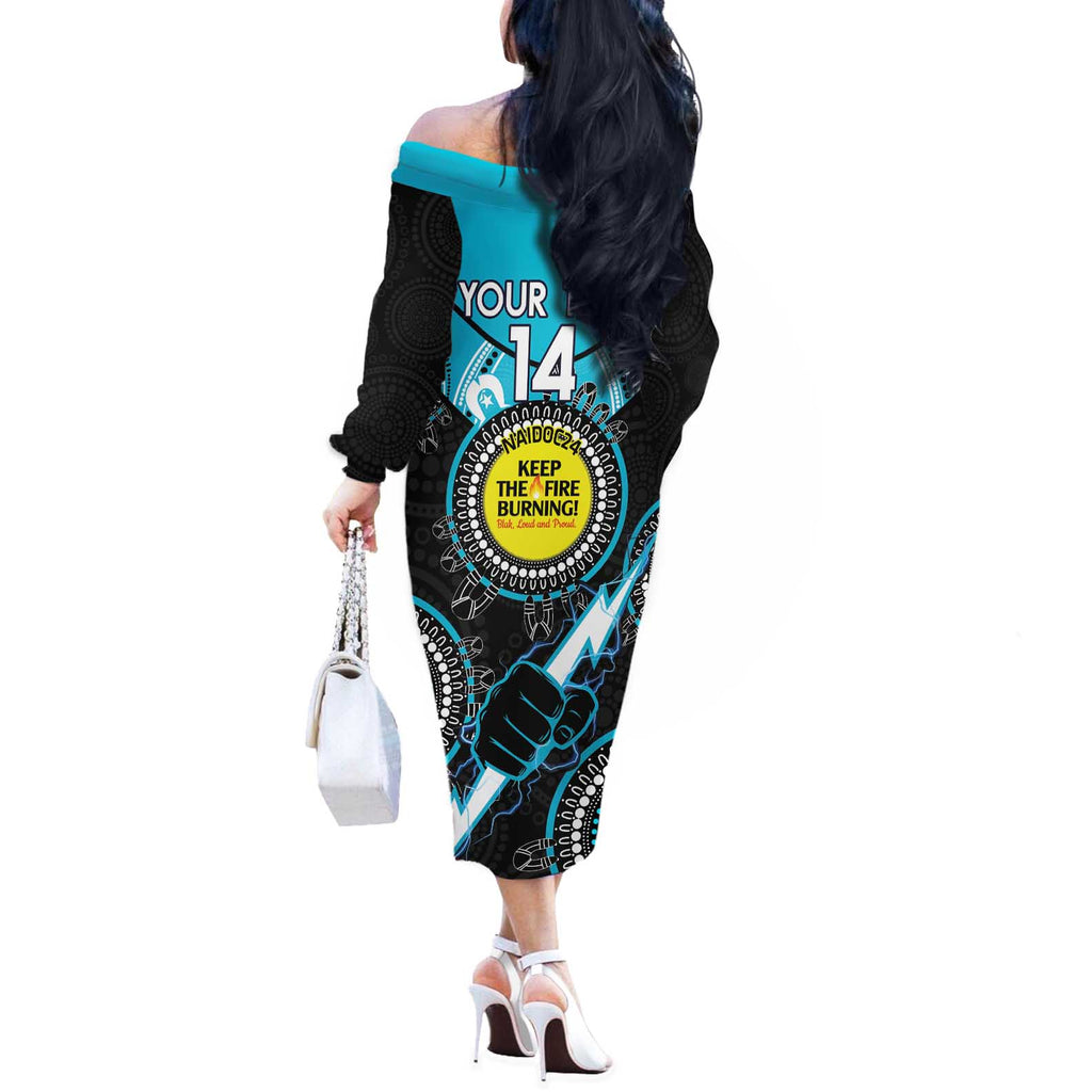 Custom AFL Power NAIDOC Week Off The Shoulder Long Sleeve Dress Keep The Fire Burning Indigenous Art
