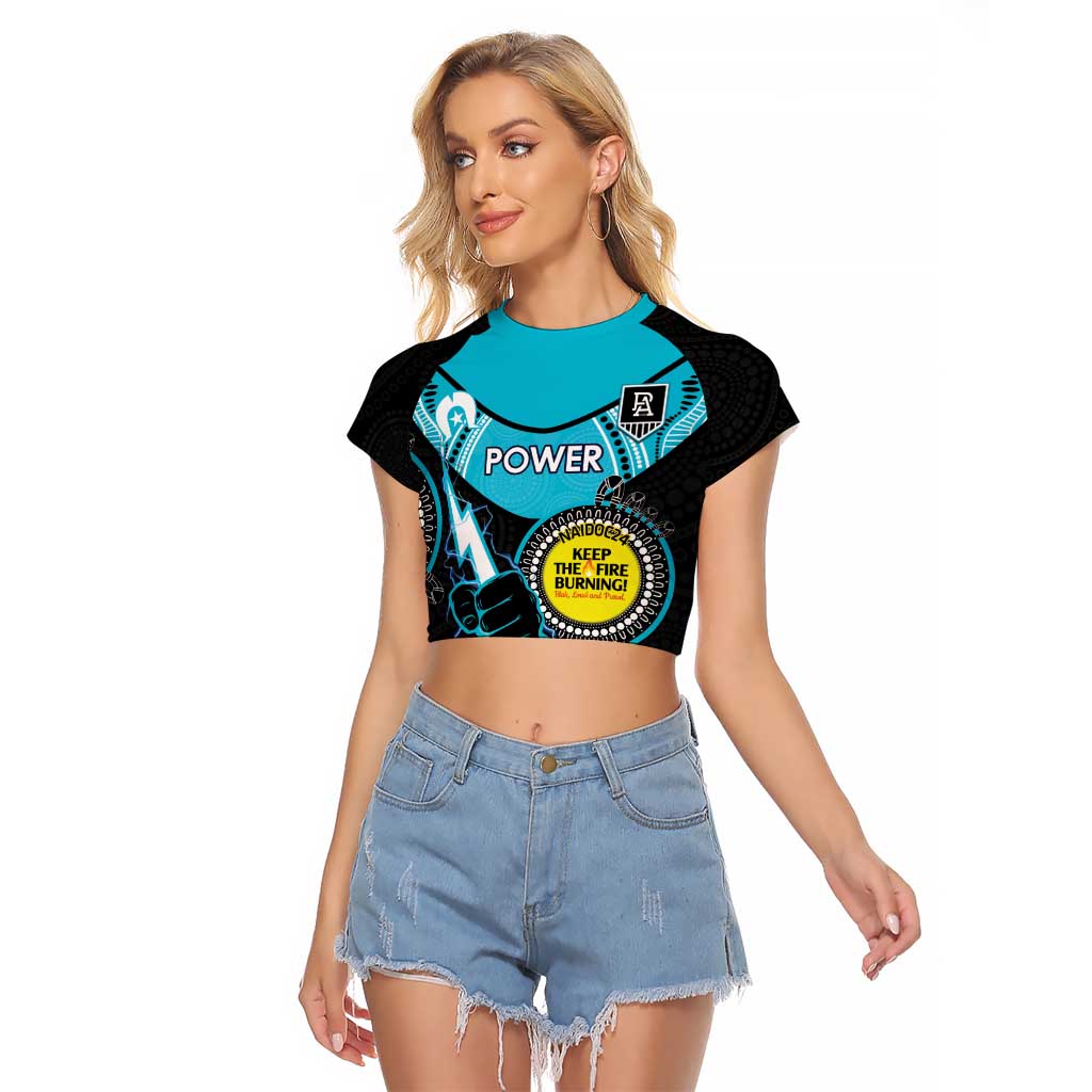 Custom AFL Power NAIDOC Week Raglan Cropped T Shirt Keep The Fire Burning Indigenous Art