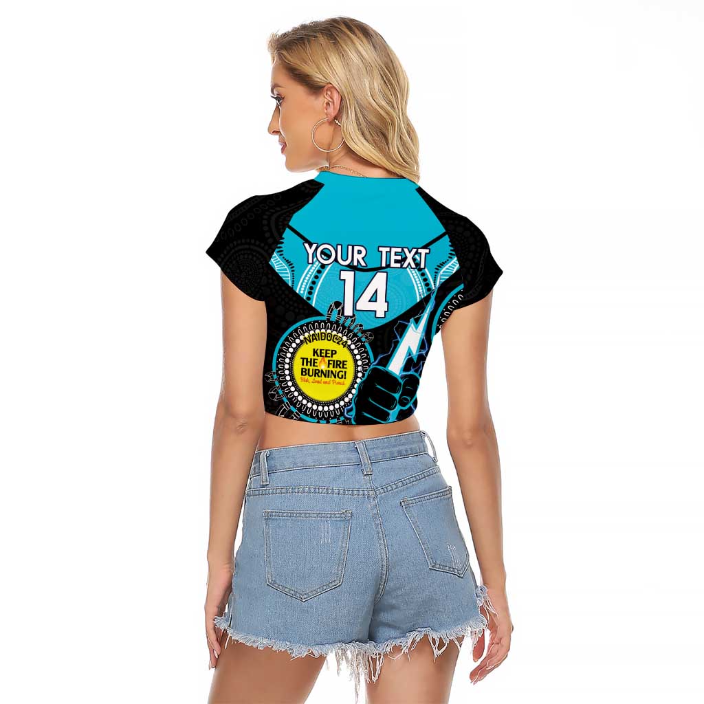 Custom AFL Power NAIDOC Week Raglan Cropped T Shirt Keep The Fire Burning Indigenous Art
