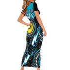 Custom AFL Power NAIDOC Week Short Sleeve Bodycon Dress Keep The Fire Burning Indigenous Art