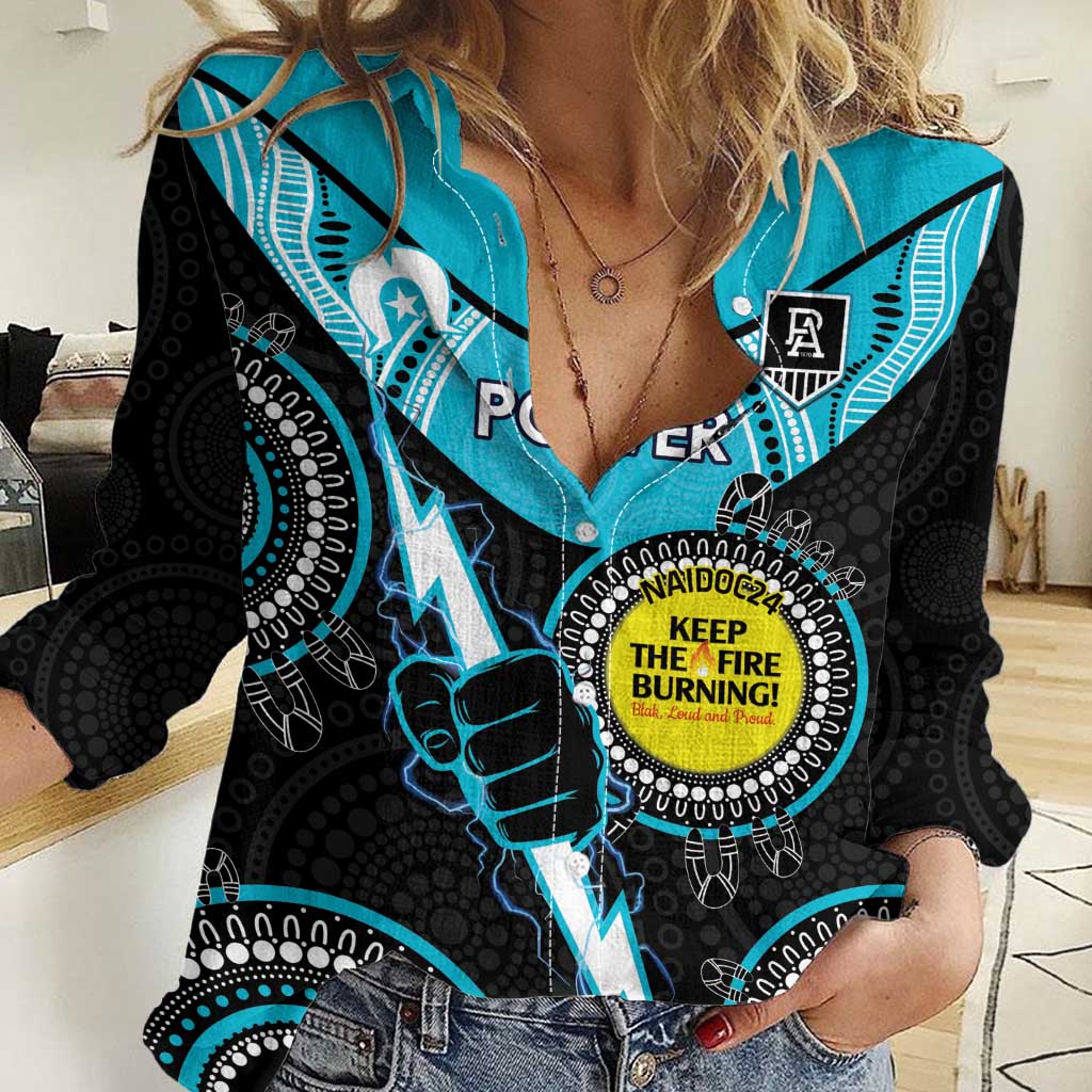 Custom AFL Power NAIDOC Week Women Casual Shirt Keep The Fire Burning Indigenous Art