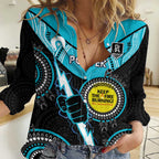 Custom AFL Power NAIDOC Week Women Casual Shirt Keep The Fire Burning Indigenous Art