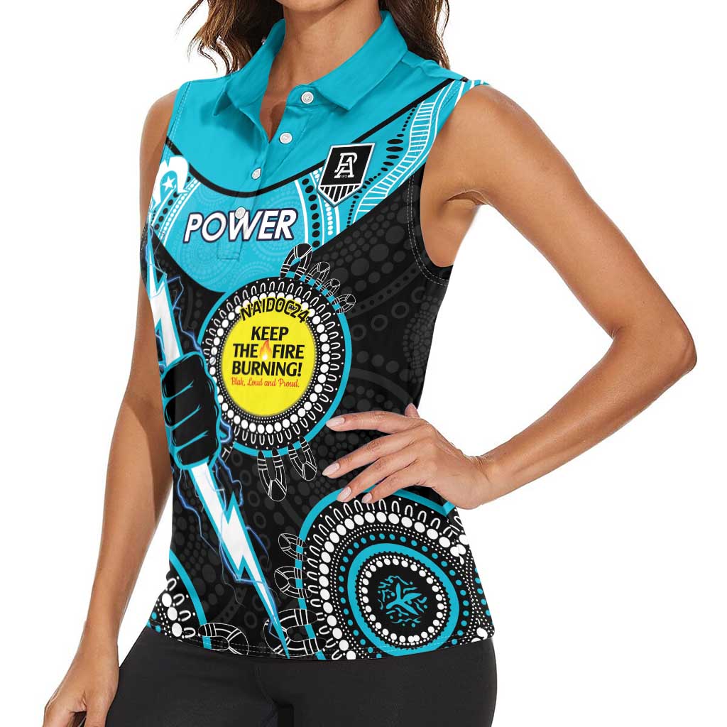 Custom AFL Power NAIDOC Week Women Sleeveless Polo Shirt Keep The Fire Burning Indigenous Art