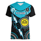Custom AFL Power NAIDOC Week Women V-Neck T-Shirt Keep The Fire Burning Indigenous Art