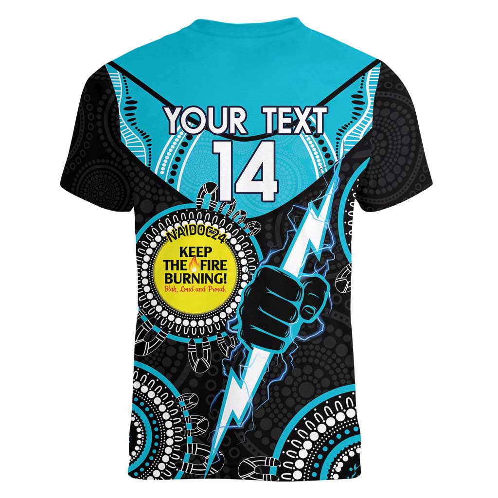 Custom AFL Power NAIDOC Week Women V-Neck T-Shirt Keep The Fire Burning Indigenous Art