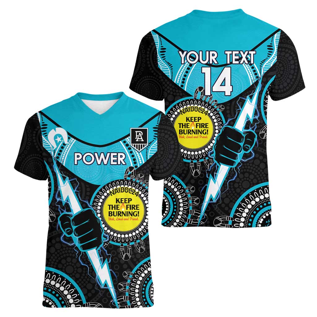 Custom AFL Power NAIDOC Week Women V-Neck T-Shirt Keep The Fire Burning Indigenous Art