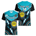 Custom AFL Power NAIDOC Week Women V-Neck T-Shirt Keep The Fire Burning Indigenous Art