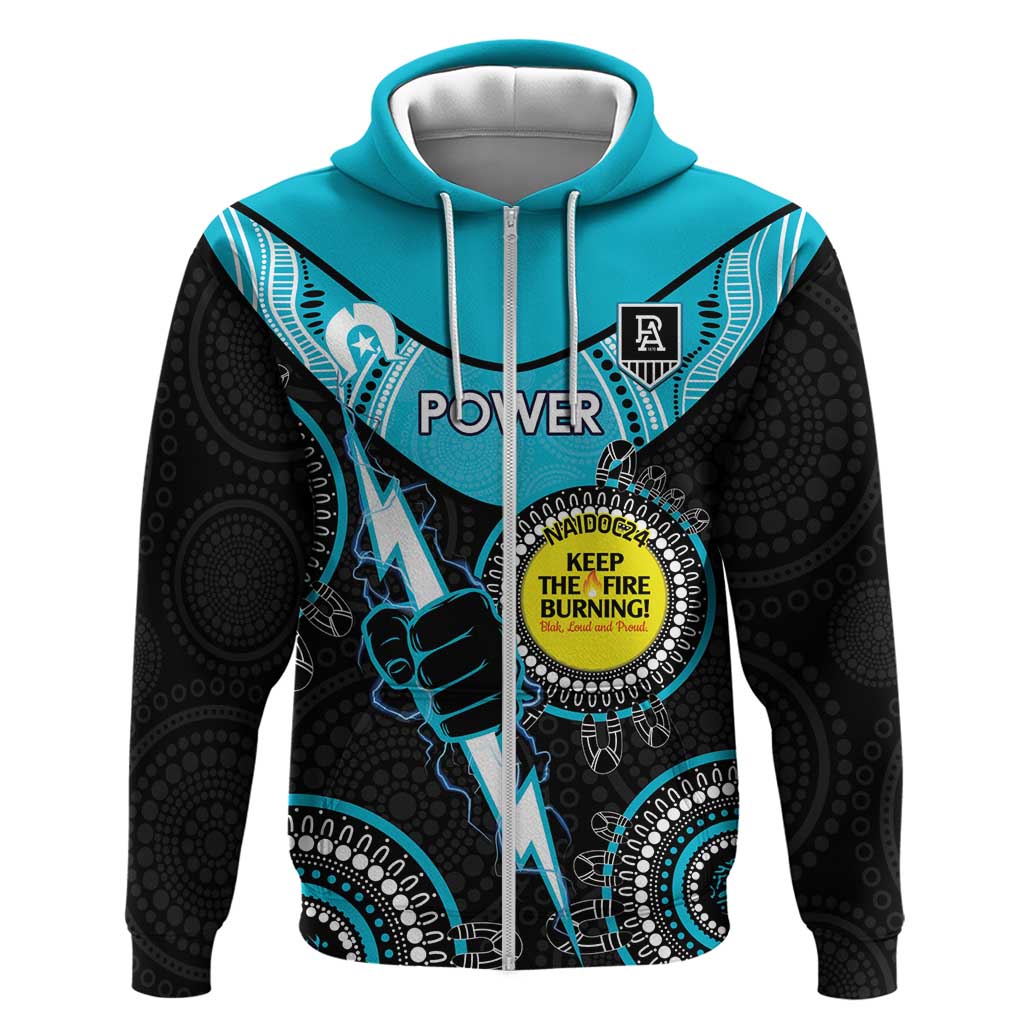 Custom AFL Power NAIDOC Week Zip Hoodie Keep The Fire Burning Indigenous Art