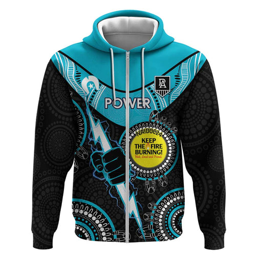 Custom AFL Power NAIDOC Week Zip Hoodie Keep The Fire Burning Indigenous Art