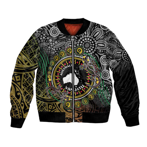 Personalised Australia And Vanuatu Bomber Jacket Aboriginal Lizard Polynesia Ni-Van Pig Tusk