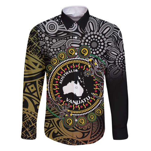 Personalised Australia And Vanuatu Family Matching Puletasi and Hawaiian Shirt Aboriginal Lizard Polynesia Ni-Van Pig Tusk