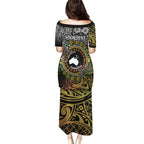 Personalised Australia And Vanuatu Family Matching Puletasi and Hawaiian Shirt Aboriginal Lizard Polynesia Ni-Van Pig Tusk
