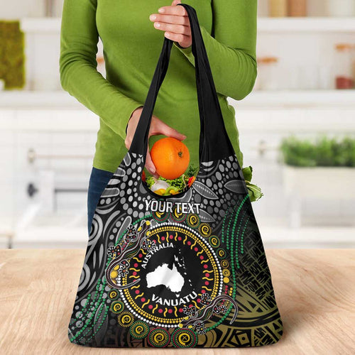 Personalised Australia And Vanuatu Grocery Bag Aboriginal Lizard Polynesia Ni-Van Pig Tusk