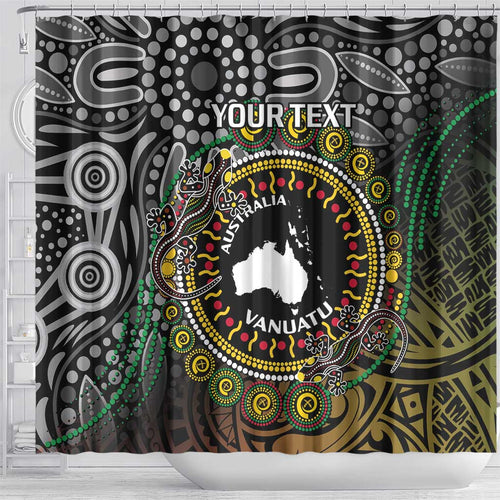 Personalised Australia And Vanuatu Shower Curtain Aboriginal Lizard Polynesia Ni-Van Pig Tusk
