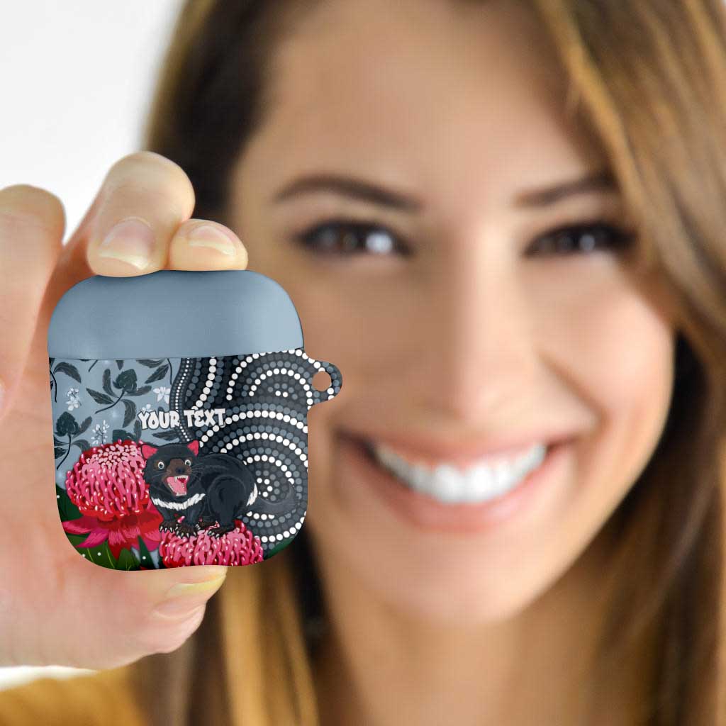 Personalised Tasmanian Devil Australia AirPods Case Waratah Indigenous Art - Aussie Hoodie