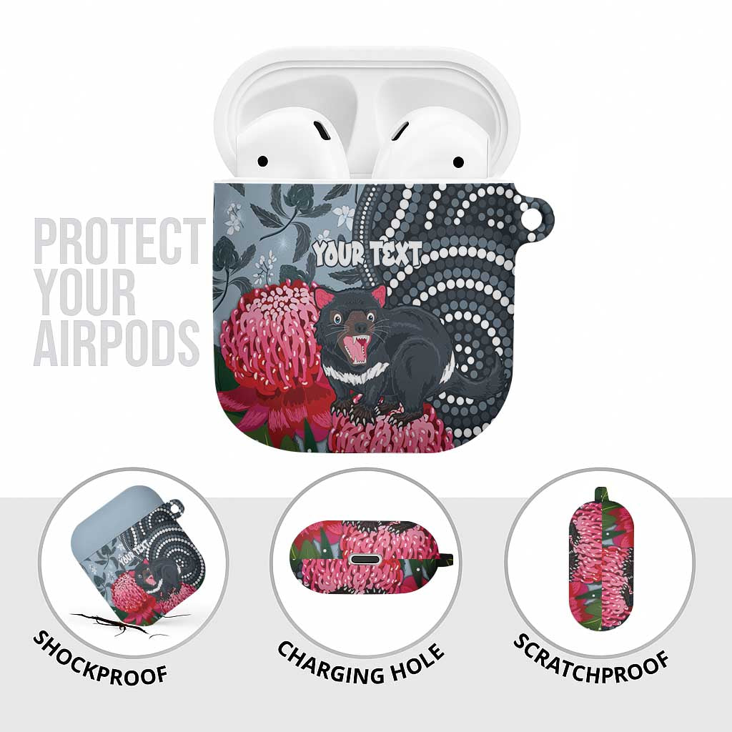 Personalised Tasmanian Devil Australia AirPods Case Waratah Indigenous Art - Aussie Hoodie