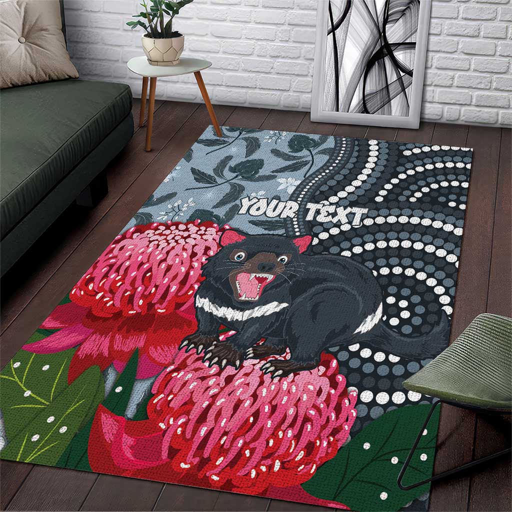 Personalised Tasmanian Devil Australia Area Rug Waratah Indigenous Art - Aussie Hoodie