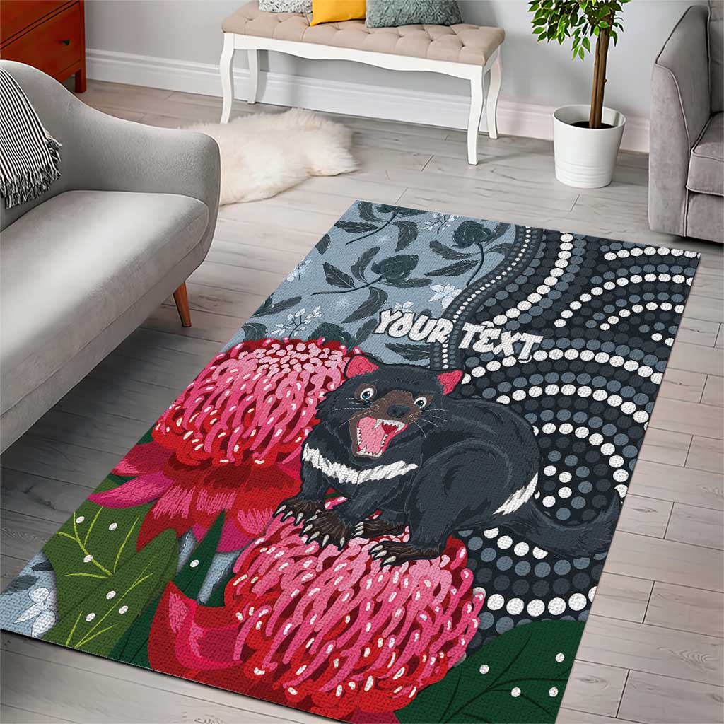 Personalised Tasmanian Devil Australia Area Rug Waratah Indigenous Art - Aussie Hoodie