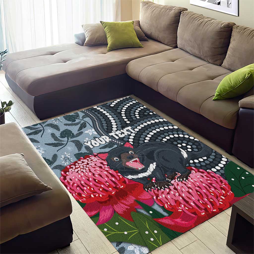 Personalised Tasmanian Devil Australia Area Rug Waratah Indigenous Art - Aussie Hoodie