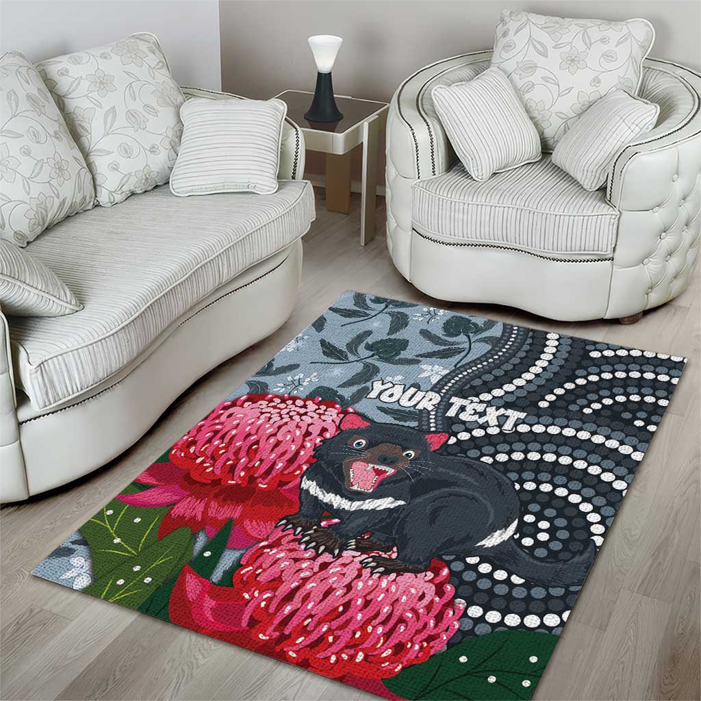 Personalised Tasmanian Devil Australia Area Rug Waratah Indigenous Art - Aussie Hoodie