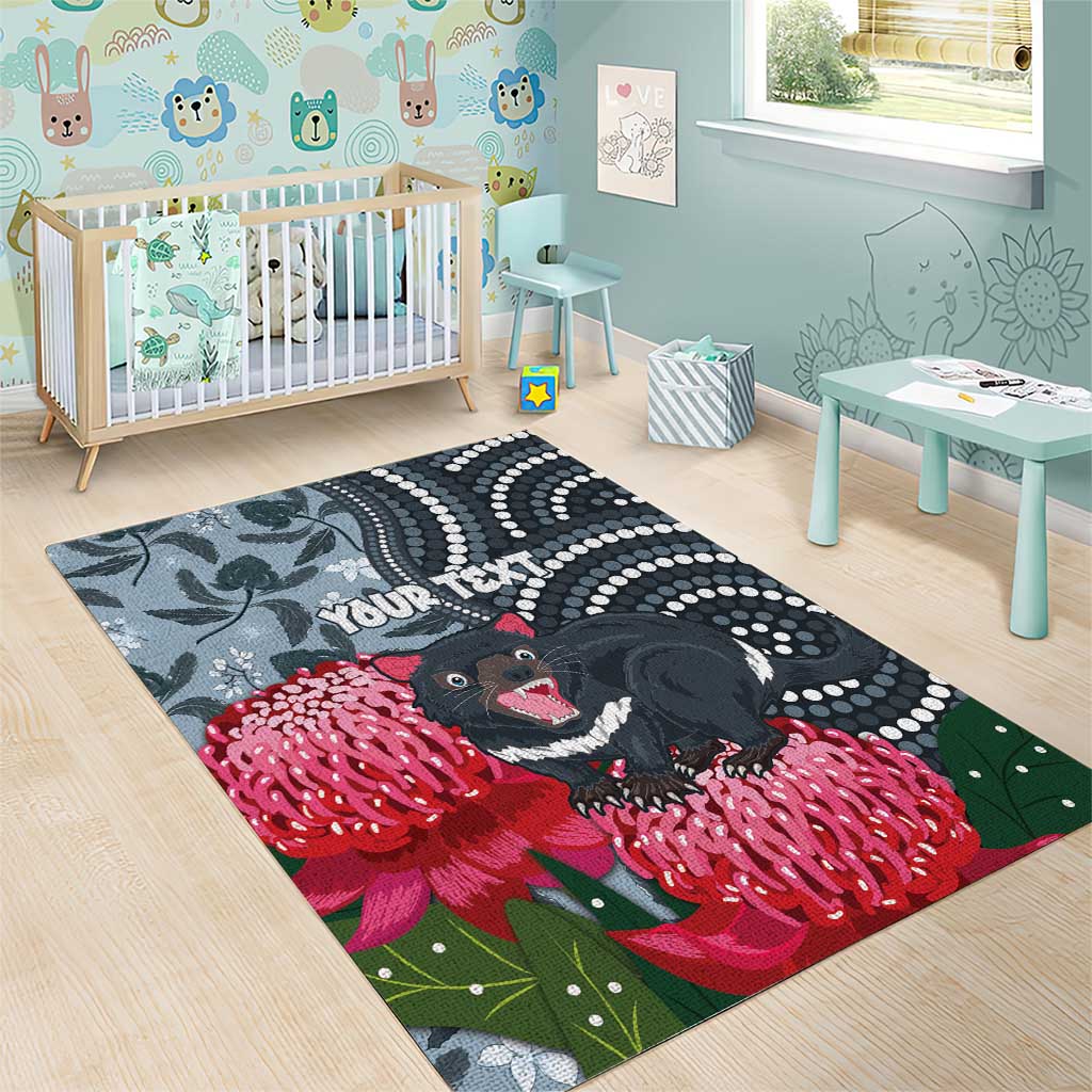Personalised Tasmanian Devil Australia Area Rug Waratah Indigenous Art - Aussie Hoodie