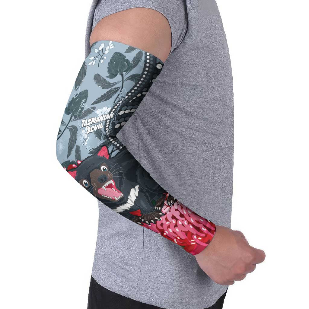 Personalised Tasmanian Devil Australia Arm Sleeves Waratah Indigenous Art - Aussie Hoodie