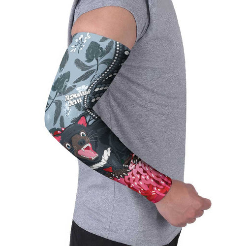 Personalised Tasmanian Devil Australia Arm Sleeves Waratah Indigenous Art - Aussie Hoodie