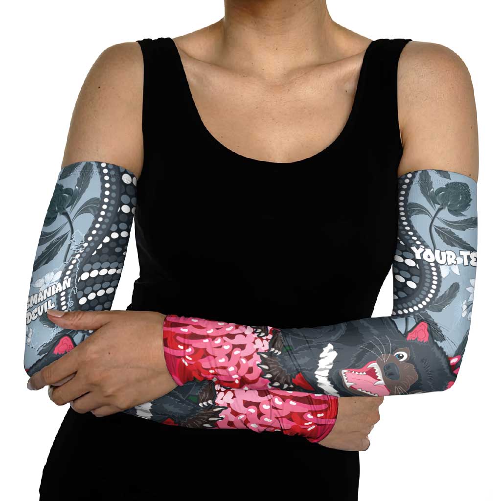 Personalised Tasmanian Devil Australia Arm Sleeves Waratah Indigenous Art - Aussie Hoodie