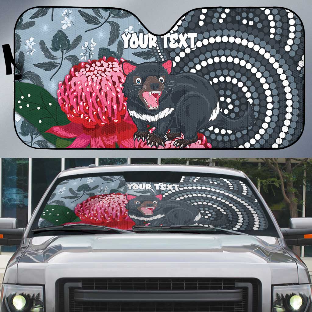 Personalised Tasmanian Devil Australia Auto Sun Shade Waratah Indigenous Art - Aussie Hoodie