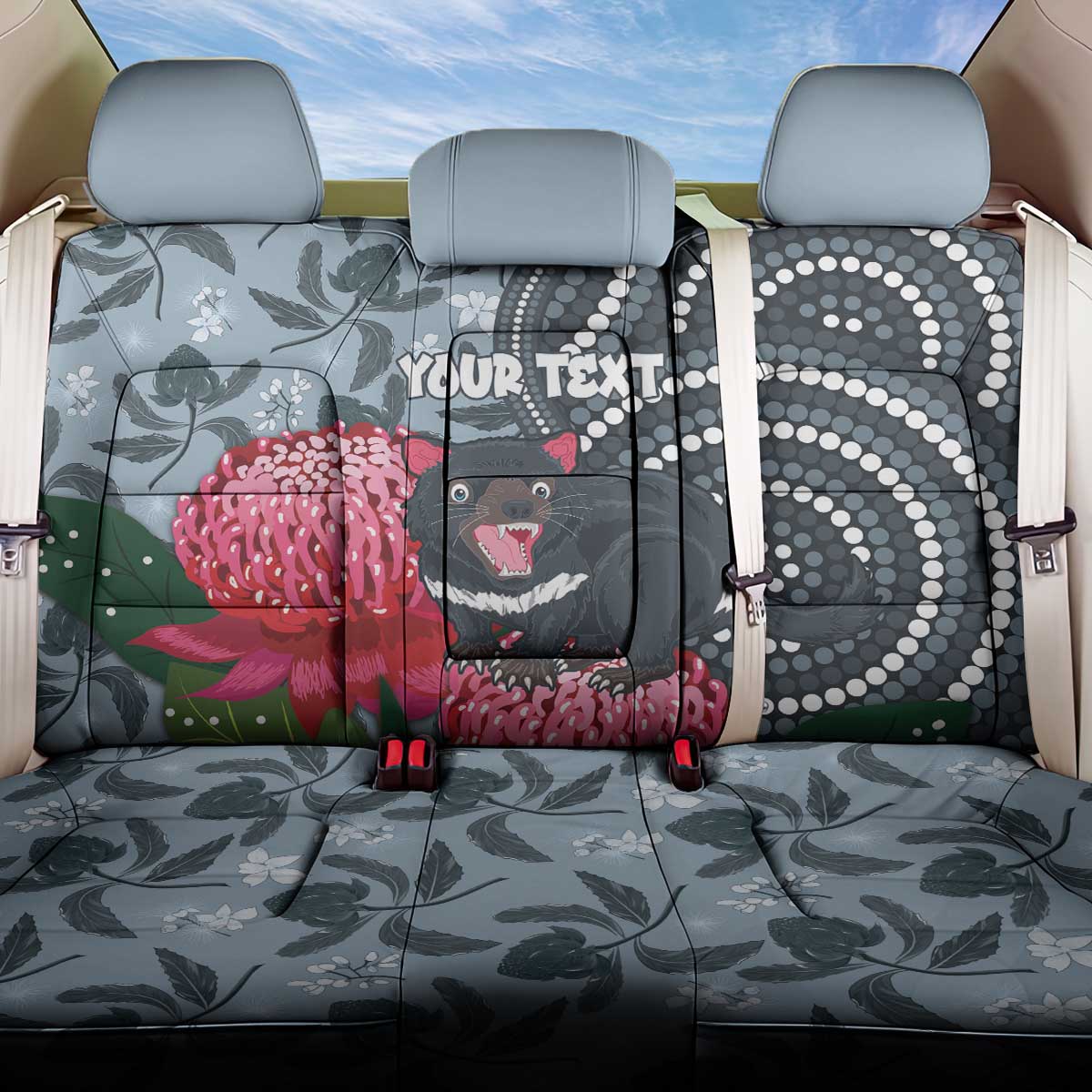 Personalised Tasmanian Devil Australia Back Car Seat Cover Waratah Indigenous Art - Aussie Hoodie