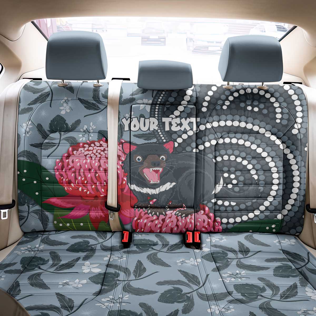 Personalised Tasmanian Devil Australia Back Car Seat Cover Waratah Indigenous Art - Aussie Hoodie