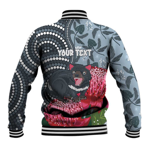 Personalised Tasmanian Devil Australia Baseball Jacket Waratah Indigenous Art - Aussie Hoodie