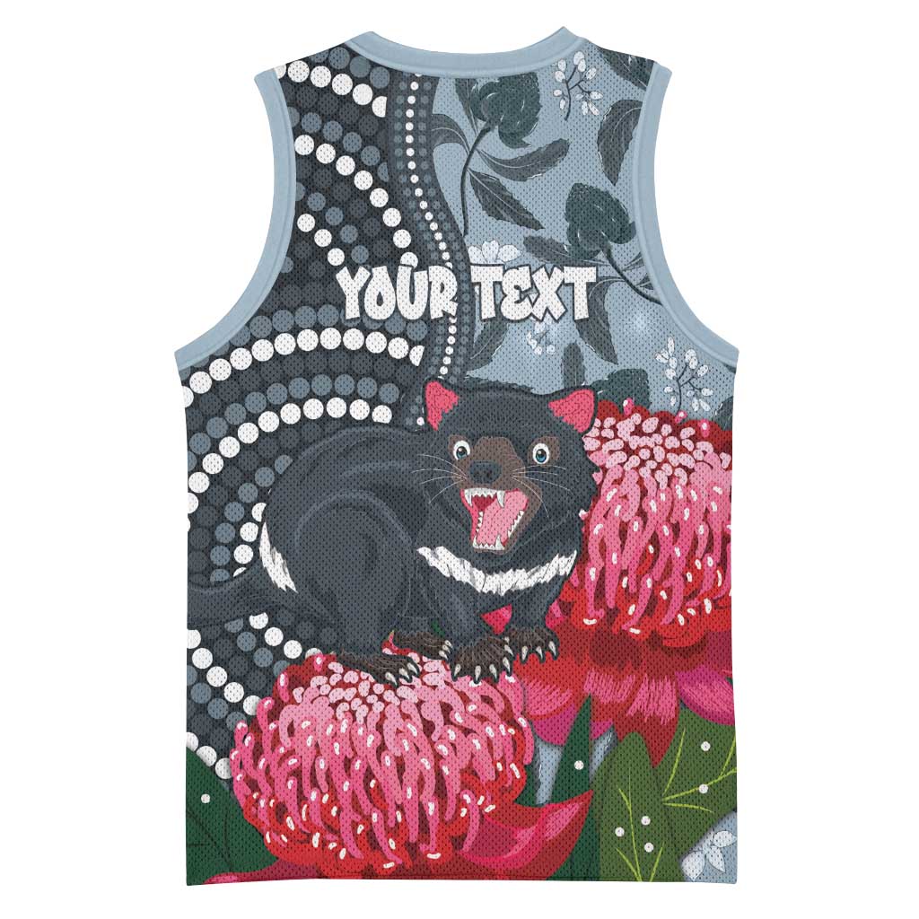 Personalised Tasmanian Devil Australia Basketball Jersey Waratah Indigenous Art - Aussie Hoodie