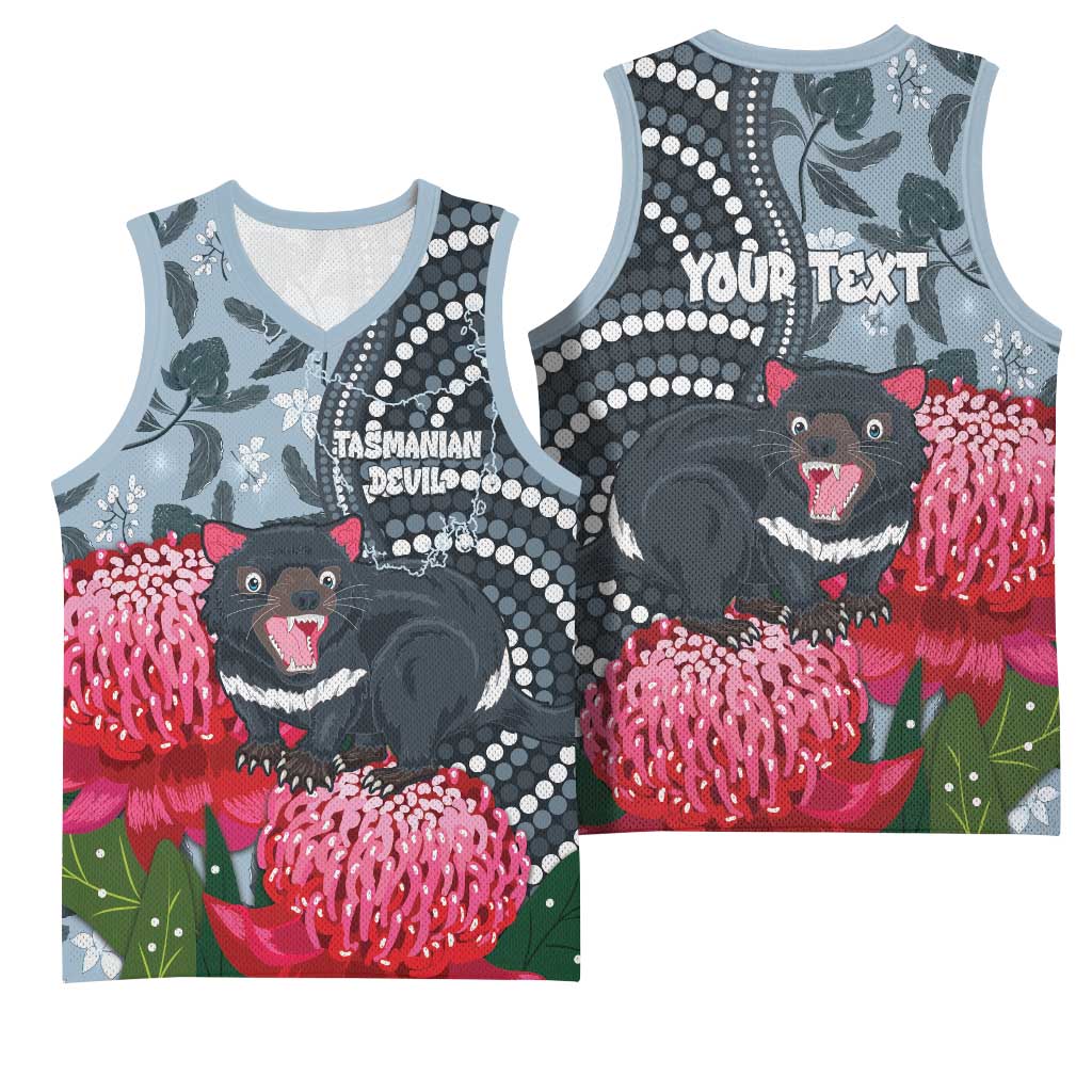 Personalised Tasmanian Devil Australia Basketball Jersey Waratah Indigenous Art - Aussie Hoodie
