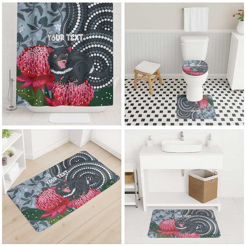 Personalised Tasmanian Devil Australia Bathroom Set Waratah Indigenous Art - Aussie Hoodie