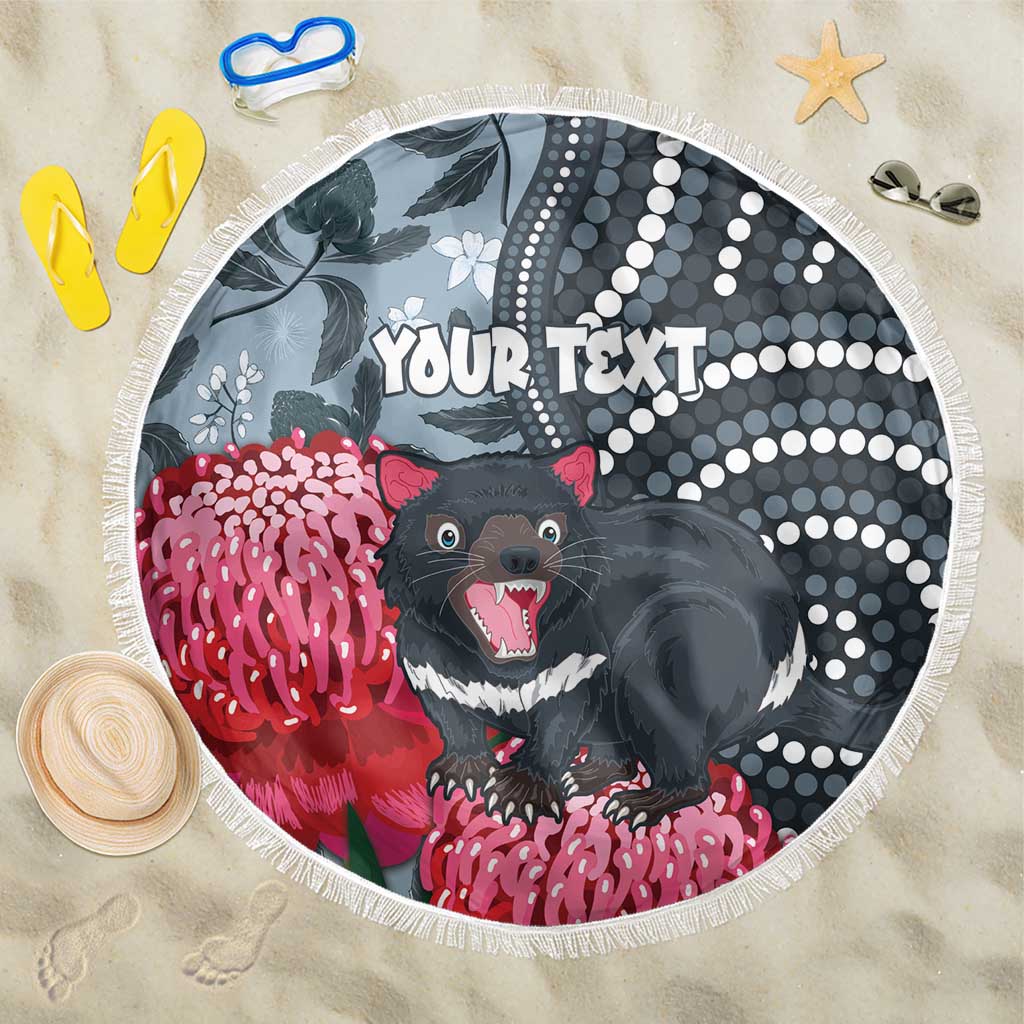 Personalised Tasmanian Devil Australia Beach Blanket Waratah Indigenous Art - Aussie Hoodie