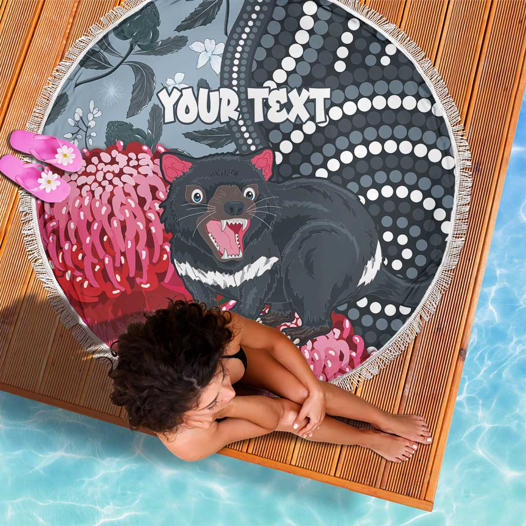 Personalised Tasmanian Devil Australia Beach Blanket Waratah Indigenous Art - Aussie Hoodie