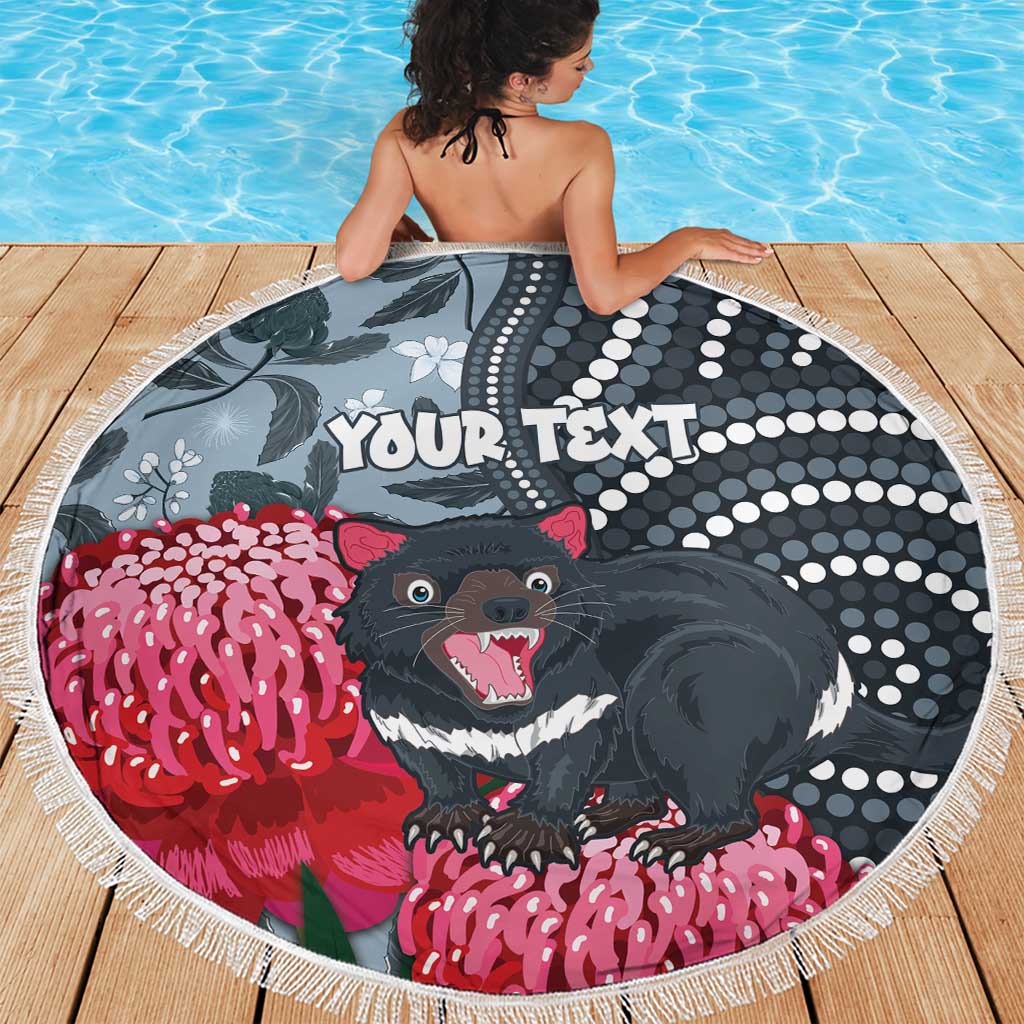 Personalised Tasmanian Devil Australia Beach Blanket Waratah Indigenous Art - Aussie Hoodie
