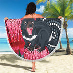 Personalised Tasmanian Devil Australia Beach Blanket Waratah Indigenous Art - Aussie Hoodie