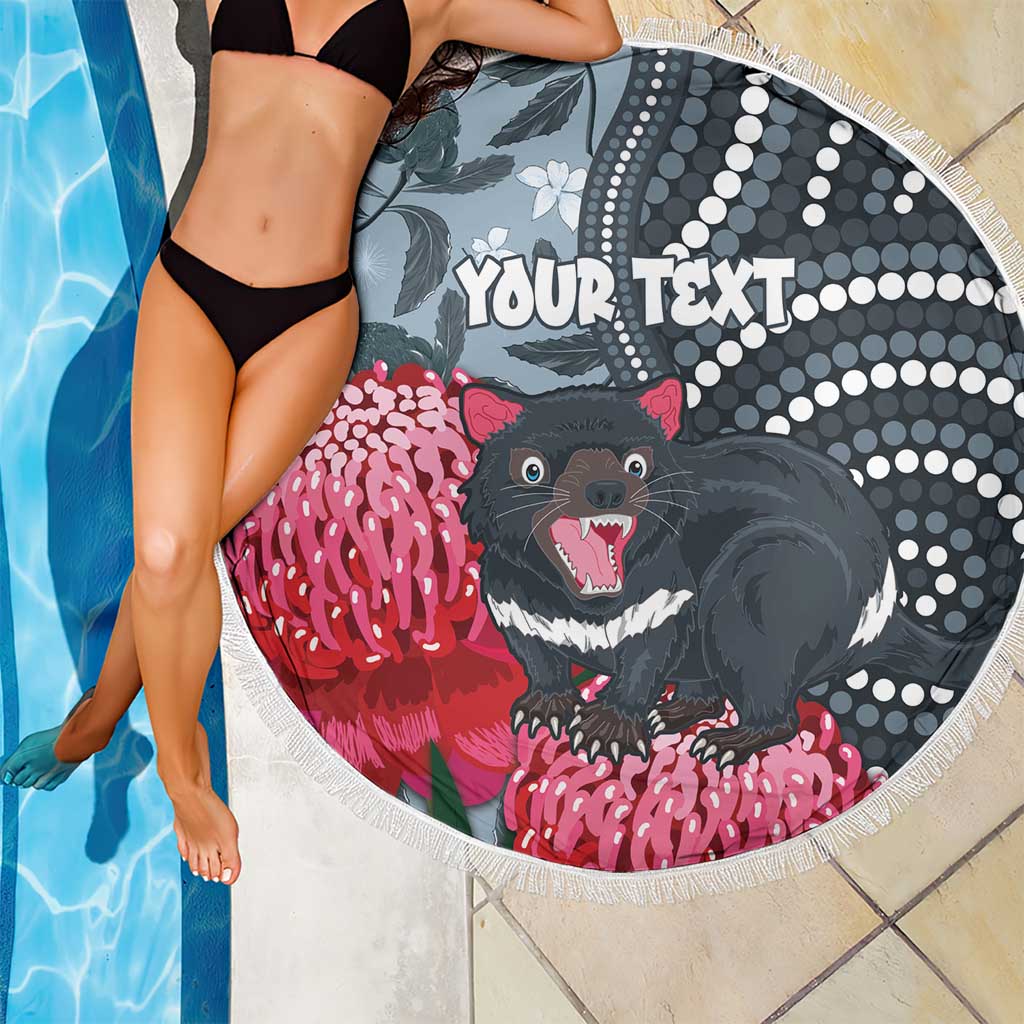 Personalised Tasmanian Devil Australia Beach Blanket Waratah Indigenous Art - Aussie Hoodie
