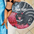 Personalised Tasmanian Devil Australia Beach Blanket Waratah Indigenous Art - Aussie Hoodie