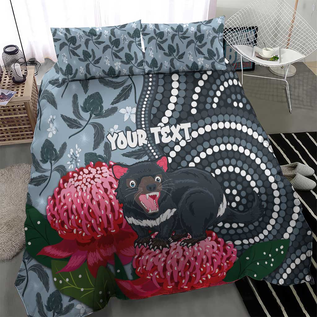 Personalised Tasmanian Devil Australia Bedding Set Waratah Indigenous Art - Aussie Hoodie