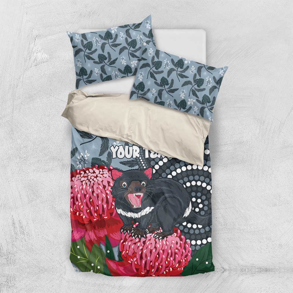 Personalised Tasmanian Devil Australia Bedding Set Waratah Indigenous Art - Aussie Hoodie