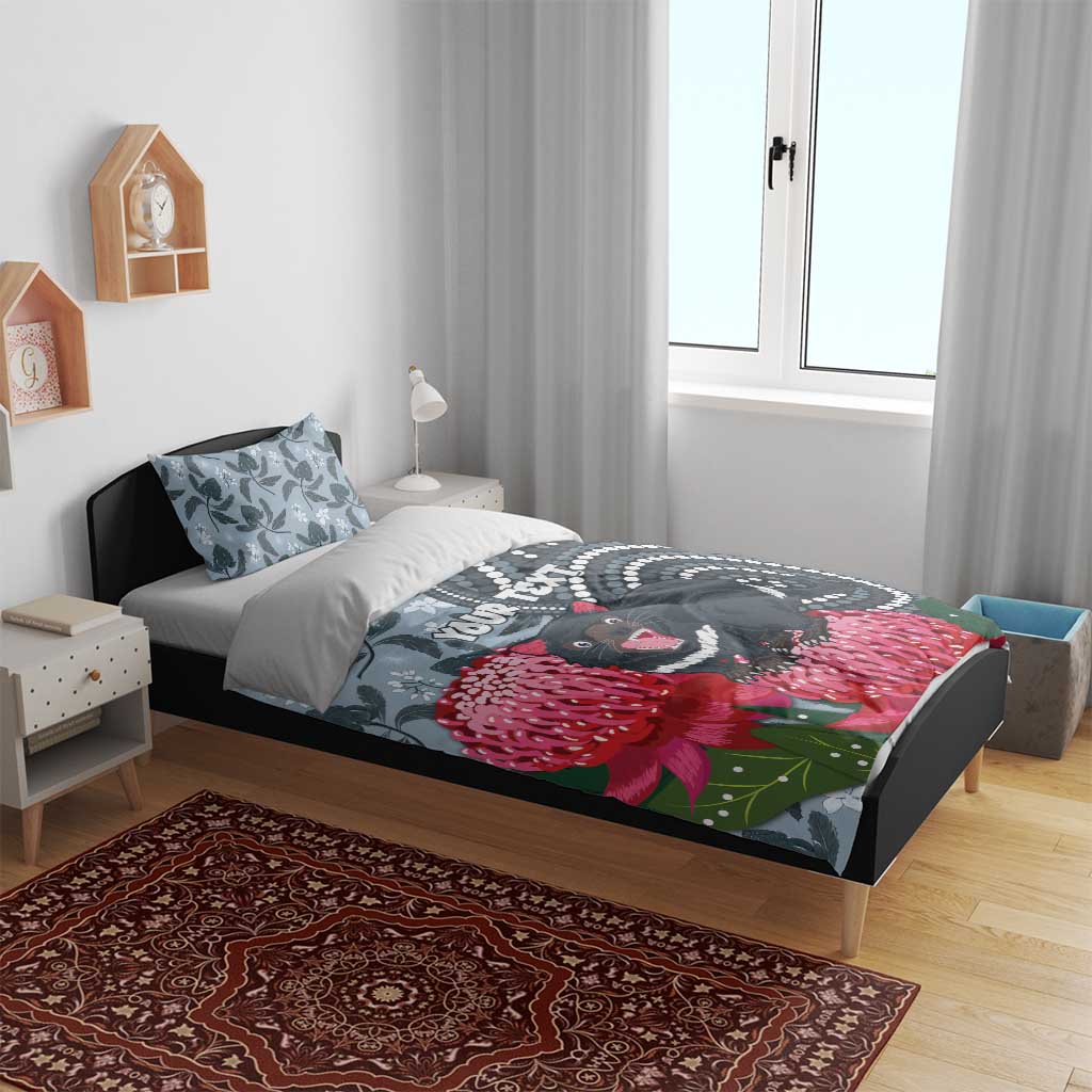 Personalised Tasmanian Devil Australia Bedding Set Waratah Indigenous Art - Aussie Hoodie
