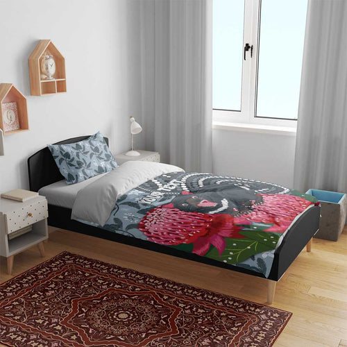 Personalised Tasmanian Devil Australia Bedding Set Waratah Indigenous Art - Aussie Hoodie