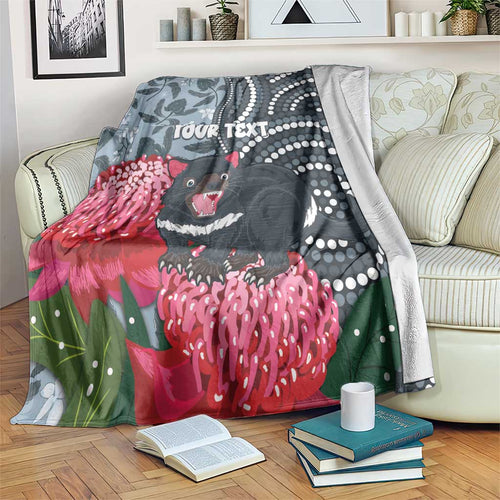 Personalised Tasmanian Devil Australia Blanket Waratah Indigenous Art - Aussie Hoodie